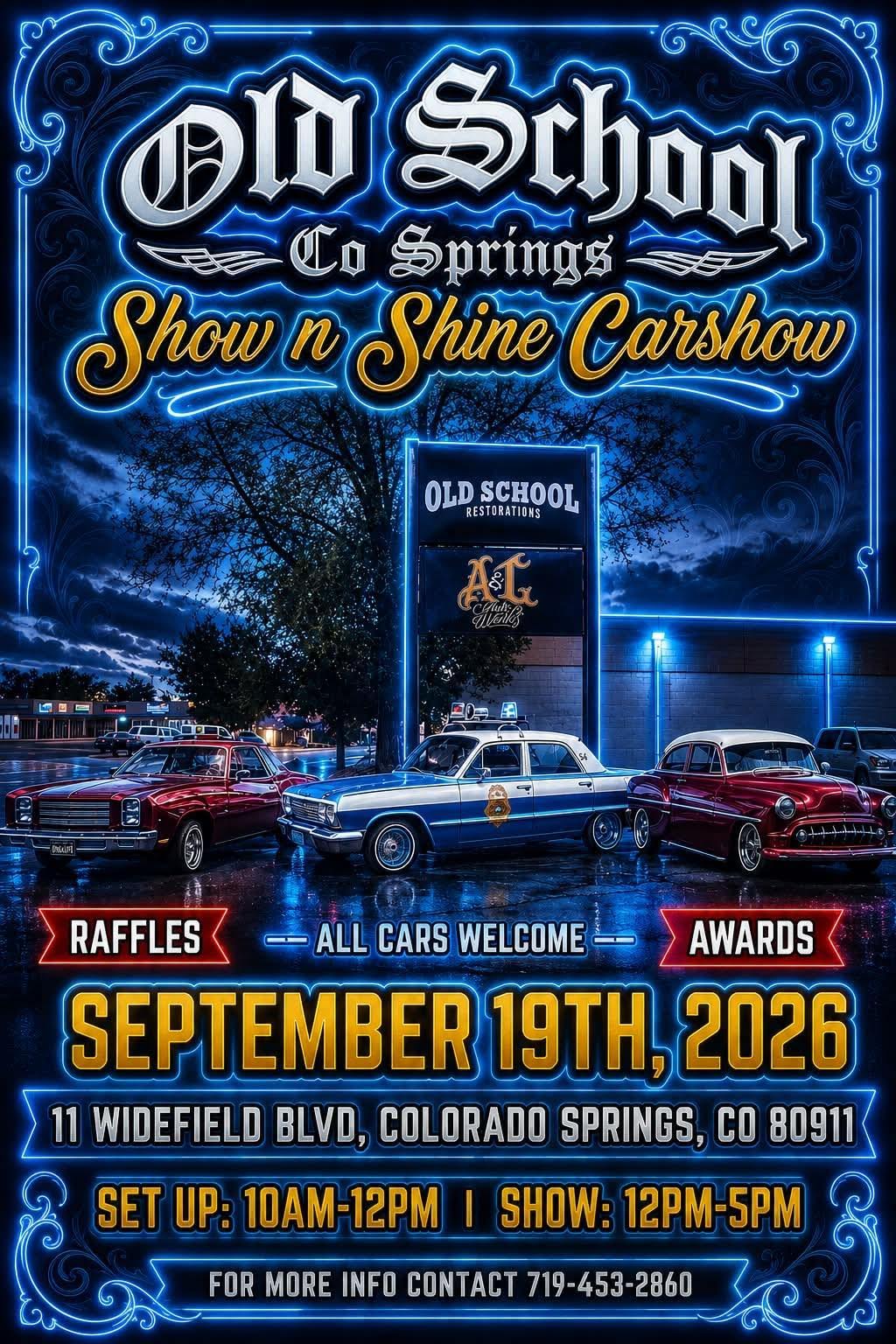 Old School Show n Shine 2026 car show poster - September 19th in Colorado Springs